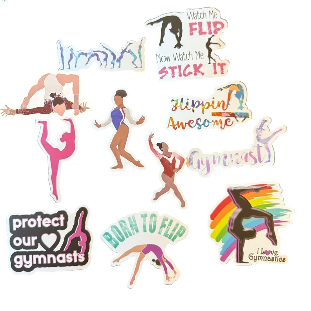 10 Assorted Gymnastics Stickers Protect Our Gymnasts Watch Me Flip